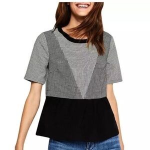 BCBGeneration Black White Checkered Short Sleeve Blouse Size S